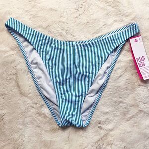 Lilly Pulitzer Pico High Cut Bikini Bottom Cumulus Blue Seersucker Stripe NWT